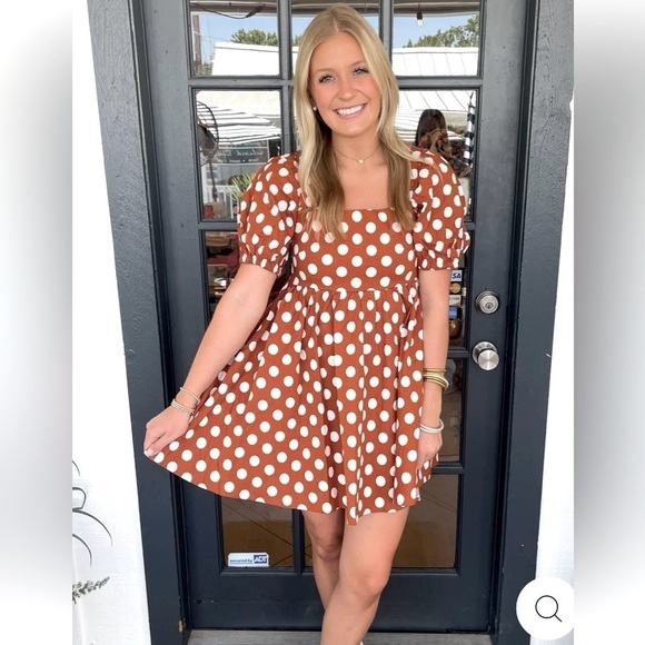 NWT  Brand is “Mable” Polka Dot Rust color Lined Finola Dress Size Medium‎ - Picture 1 of 5